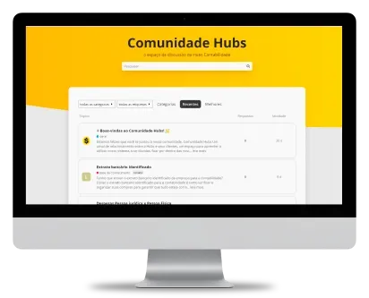 Imagem de um computador exibindo a página inicial do site da Comunidade Hubs