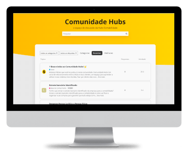 Imagem de um computador exibindo a página inicial do site da Comunidade Hubs
